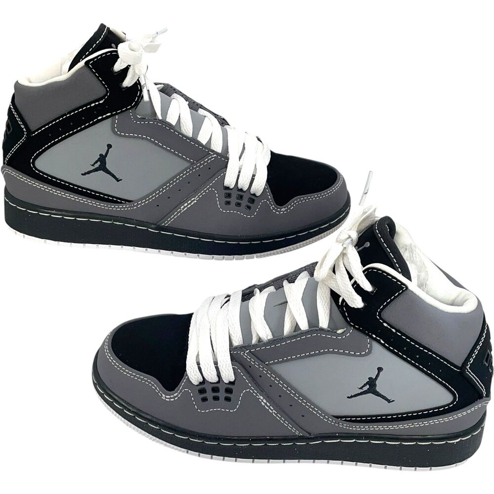 Jordan Flight Club 91 GS Gray Black White Mid Sneakers Youth 5.5Y